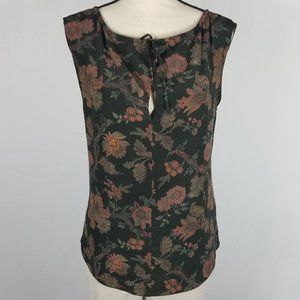 Theory | Floral Sleeveless Silk Split Neck Blouse